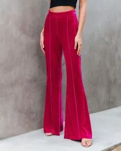 SALT-001 Amani High Rise Velvet Flare Pants - Fuchsia - FINAL SALE