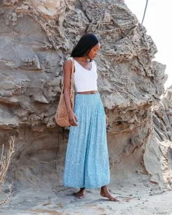 Amaya Printed Smocked Wide Leg Pants - Blue - SALE 9 Amaya Printed Smocked Wide Leg Pants - Blue - SALE -clothes Sales amayaprintedsmockedwidelegpantsblue 16