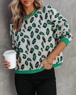Amazonia Leopard Sweater - Green - FINAL SALE -clothes Sales amazonialeopardknitpulloversweatergreen116