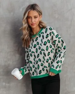 Amazonia Leopard Sweater - Green - FINAL SALE -clothes Sales amazonialeopardknitpulloversweatergreen81