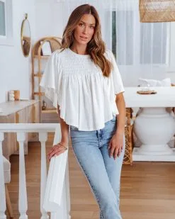 Ambie Smocked Wide Sleeve Top - White - SALE 12 Ambie Smocked Wide Sleeve Top - White - SALE -clothes Sales ambiesmockedwidesleevetopwhite 24
