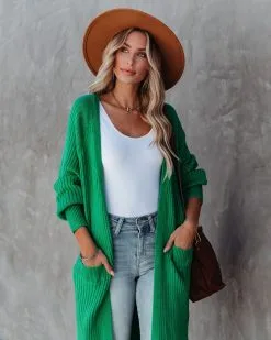 Amyah Pocketed Knit Duster Cardigan - Emerald - FINAL SALE