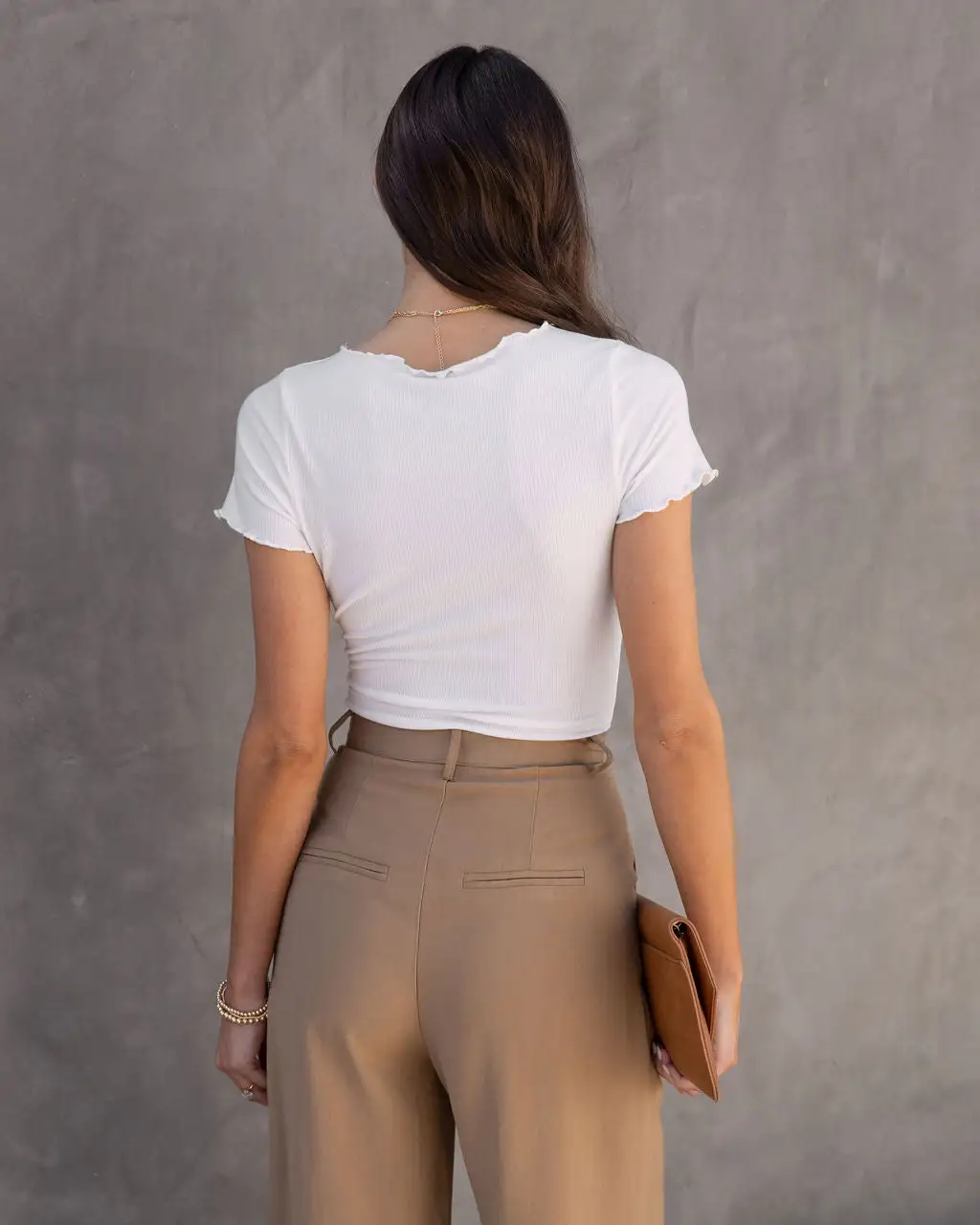 BLUE-001 Andrea Ribbed Lettuce Hem Bodysuit - White - SALE 5 BLUE-001 Andrea Ribbed Lettuce Hem Bodysuit - White - SALE - Image 5