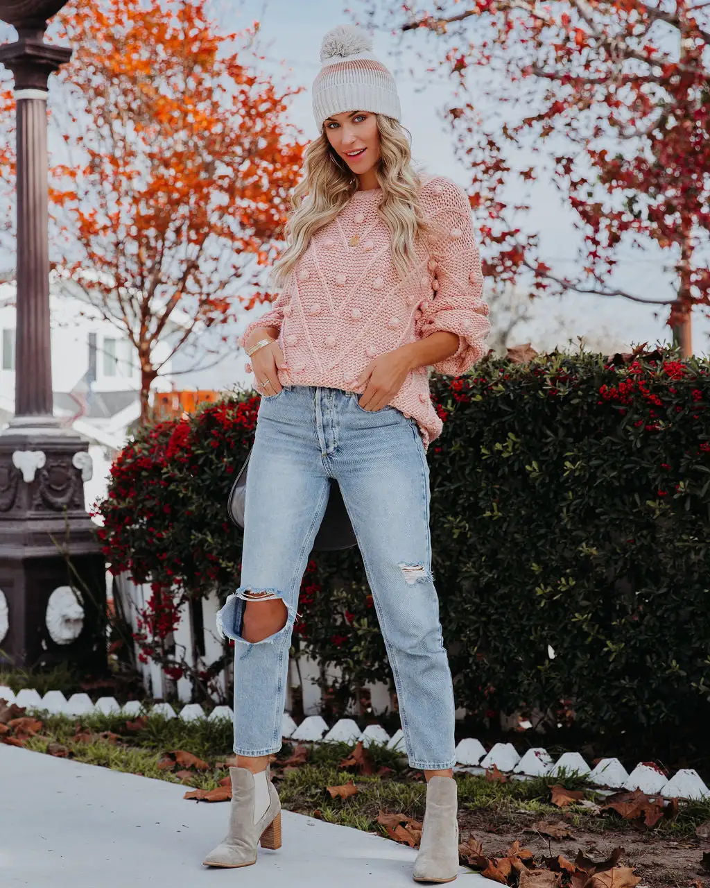 Angel Aura Relaxed Knit Pom Sweater - Blush - FINAL SALE 6 Angel Aura Relaxed Knit Pom Sweater - Blush - FINAL SALE - Image 6