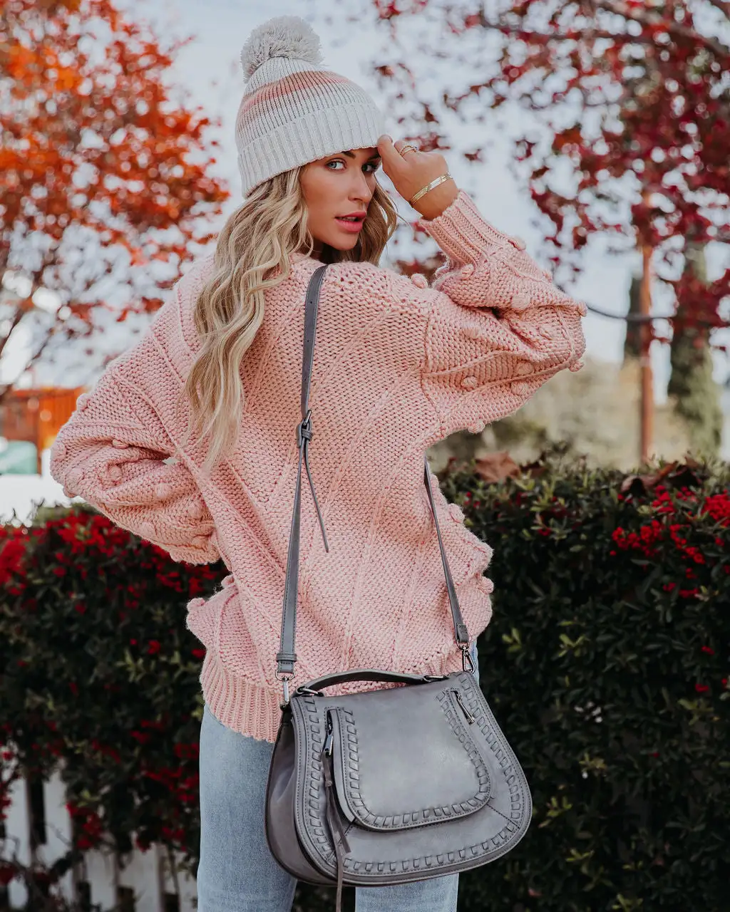 Angel Aura Relaxed Knit Pom Sweater - Blush - FINAL SALE 11 Angel Aura Relaxed Knit Pom Sweater - Blush - FINAL SALE - Image 11