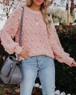 Angel Aura Relaxed Knit Pom Sweater - Blush - FINAL SALE 23 Angel Aura Relaxed Knit Pom Sweater - Blush - FINAL SALE -clothes Sales angelaurarelaxedknitpomsweaterblush32