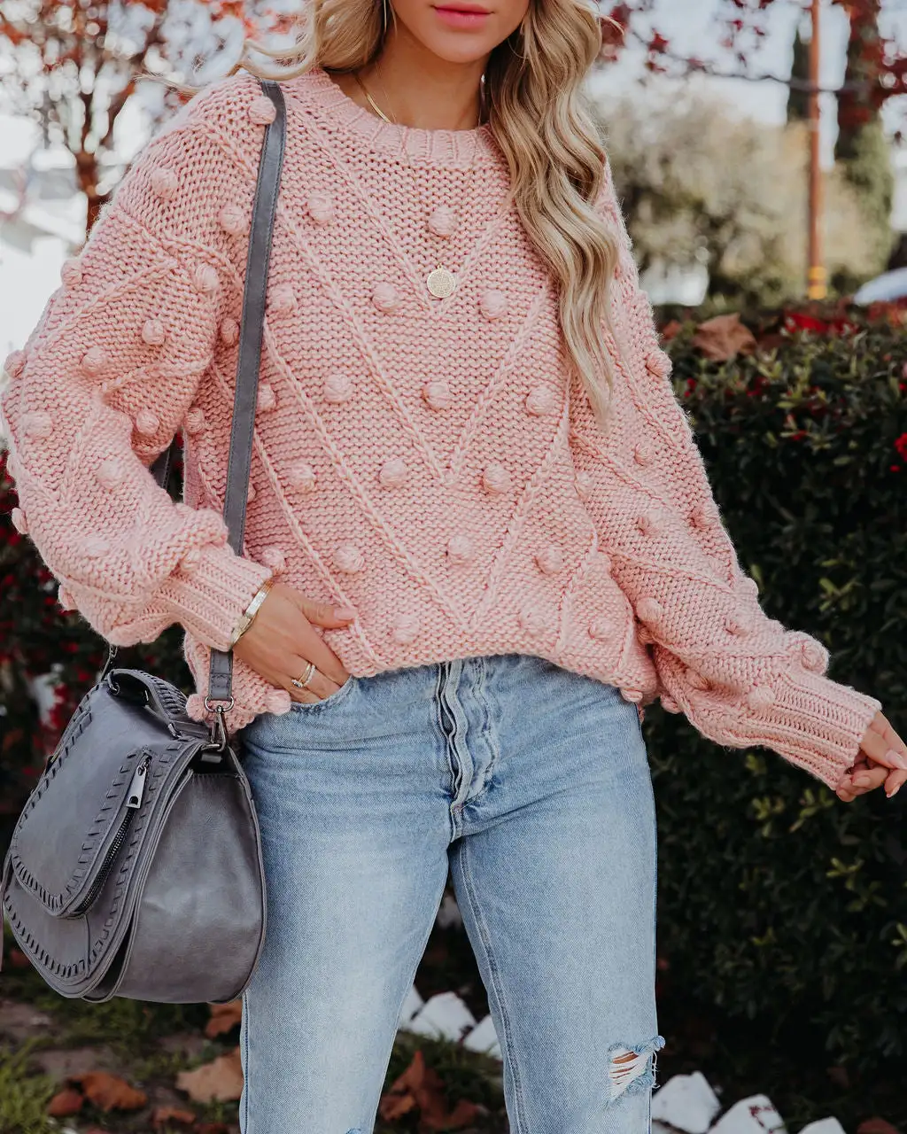 Angel Aura Relaxed Knit Pom Sweater - Blush - FINAL SALE 9 Angel Aura Relaxed Knit Pom Sweater - Blush - FINAL SALE - Image 9