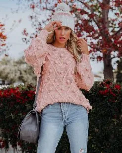 Angel Aura Relaxed Knit Pom Sweater - Blush - FINAL SALE 26 Angel Aura Relaxed Knit Pom Sweater - Blush - FINAL SALE -clothes Sales angelaurarelaxedknitpomsweaterblush40