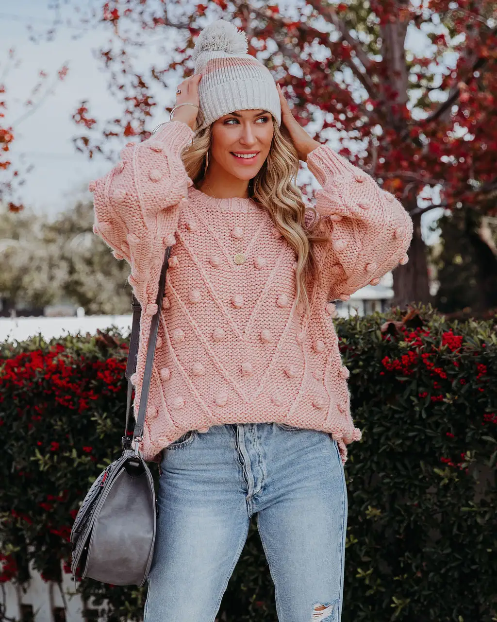 Angel Aura Relaxed Knit Pom Sweater - Blush - FINAL SALE 13 Angel Aura Relaxed Knit Pom Sweater - Blush - FINAL SALE - Image 13