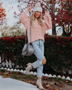 Angel Aura Relaxed Knit Pom Sweater - Blush - FINAL SALE