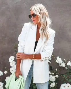 FLAW-001 Angelita Pocketed Blazer - Ivory - SALE