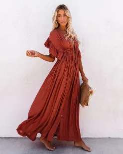 Anika Pocketed Button Down Ruffle Maxi Dress - Terracotta - FINAL SALE -clothes Sales anikapocketedbuttondownrufflemaxidressterracotta03
