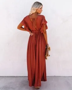 Anika Pocketed Button Down Ruffle Maxi Dress - Terracotta - FINAL SALE -clothes Sales anikapocketedbuttondownrufflemaxidressterracotta04