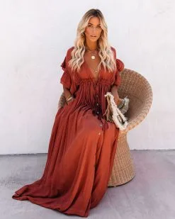 Anika Pocketed Button Down Ruffle Maxi Dress - Terracotta - FINAL SALE -clothes Sales anikapocketedbuttondownrufflemaxidressterracotta13