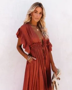 Anika Pocketed Button Down Ruffle Maxi Dress - Terracotta - FINAL SALE -clothes Sales anikapocketedbuttondownrufflemaxidressterracotta17