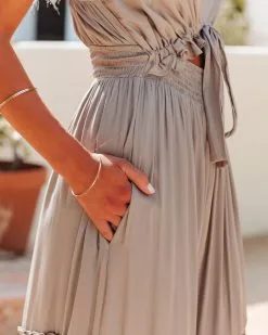 April Rain Pocketed Cutout Maxi Dress - Silver Olive - FINAL SALE 11 April Rain Pocketed Cutout Maxi Dress - Silver Olive - FINAL SALE -clothes Sales aprilrainpocketedcutoutmaxidressilverolive122