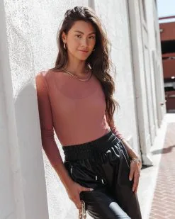 OLIV-001 Arabella Sheer Metallic Bodysuit - Rose - FINAL SALE