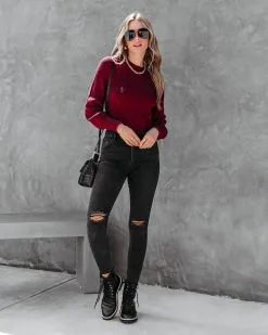 Archie Ribbed Knit Pullover Sweater - Wine - FINAL SALE -clothes Sales archieribbedknitpulloversweaterwine5