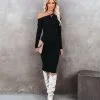Arielle Off The Shoulder Ribbed Knit Midi Dress - FINAL SALE
