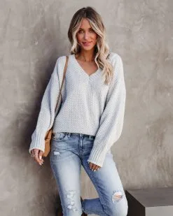 Arwen V-Neck Knit Sweater - Grey - FINAL SALE -clothes Sales arwenvneckknitsweatergrey30