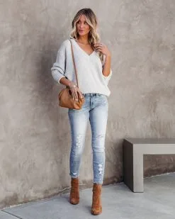 Arwen V-Neck Knit Sweater - Grey - FINAL SALE -clothes Sales arwenvneckknitsweatergrey7