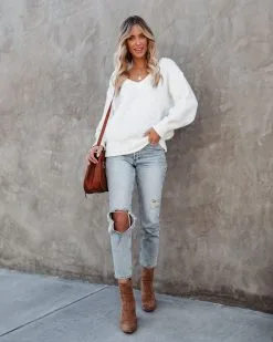 Arwen V-Neck Knit Sweater - Off White - FINAL SALE -clothes Sales arwenvneckknitsweateroffwhite3