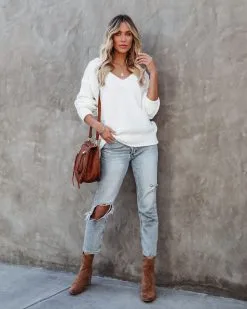 Arwen V-Neck Knit Sweater - Off White - FINAL SALE -clothes Sales arwenvneckknitsweateroffwhite6