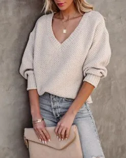 Arwen V-Neck Knit Sweater - Taupe - FINAL SALE -clothes Sales arwenvneckknitsweatertaupe21