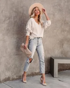 Arwen V-Neck Knit Sweater - Taupe - FINAL SALE -clothes Sales arwenvneckknitsweatertaupe37