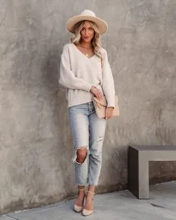 Arwen V-Neck Knit Sweater - Taupe - FINAL SALE -clothes Sales arwenvneckknitsweatertaupe4