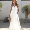 Asteria Pocketed Halter Maxi Dress - White - SALE