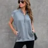 Athena Pocketed Half Zip Short Sleeve Sweatshirt - Grey - SALE