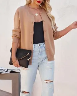 Aubrey Button Down Knit Cardigan - Sand - FINAL SALE -clothes Sales aubreybuttondownknitcardigansand69