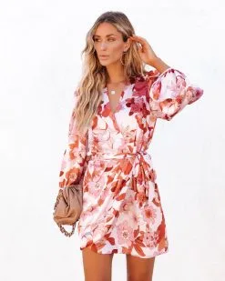 Autumn Skies Floral Satin Wrap Mini Dress - FINAL SALE -clothes Sales autumnskiesfloralsatinwrapminidress123