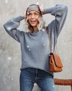 Baby It's You Knit Balloon Sleeve Pullover Sweater - Heather Grey - FINAL SALE