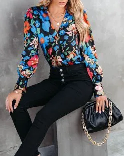 ENTR-001 Back In Time Floral Satin Bodysuit - Black - FINAL SALE -clothes Sales backintimefloralsatinbodysuitblack129