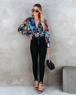 ENTR-001 Back In Time Floral Satin Bodysuit - Black - FINAL SALE -clothes Sales backintimefloralsatinbodysuitblack13