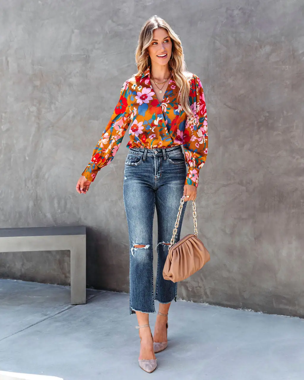 ENTR-001 Back In Time Floral Satin Bodysuit - Marigold - FINAL SALE 3 ENTR-001 Back In Time Floral Satin Bodysuit - Marigold - FINAL SALE - Image 3