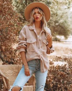 WISH-001 Baxter Pocketed Sherpa Jacket - Mocha - FINAL SALE