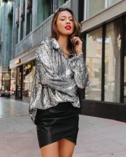 Be A Star Sequins Button Down Top - Silver - FINAL SALE