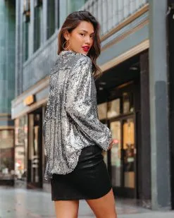 Be A Star Sequins Button Down Top - Silver - FINAL SALE -clothes Sales beastarsequinsbuttondowntopsilver83