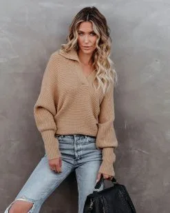 Beatrix Collared Knit Sweater - Tan - FINAL SALE -clothes Sales beatrixcollaredknitsweatertan28