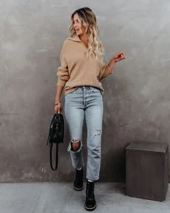 Beatrix Collared Knit Sweater - Tan - FINAL SALE -clothes Sales beatrixcollaredknitsweatertan31