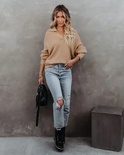 Beatrix Collared Knit Sweater - Tan - FINAL SALE -clothes Sales beatrixcollaredknitsweatertan32