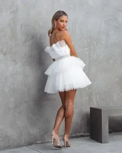 Beauty Queen Strapless Tiered Tulle Embellished Mini Dress - White - FINAL SALE -clothes Sales beautyqueenstraplesstieredtullembellishedblazersilver69 1