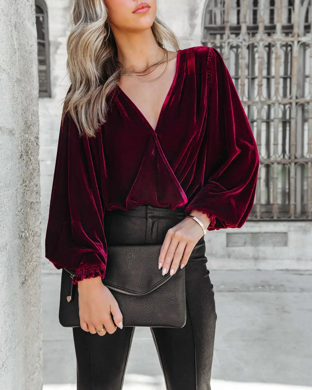 SALT-001 Bevie Velvet Long Sleeve Bodysuit - Wine - FINAL SALE 7 SALT-001 Bevie Velvet Long Sleeve Bodysuit - Wine - FINAL SALE - Image 7