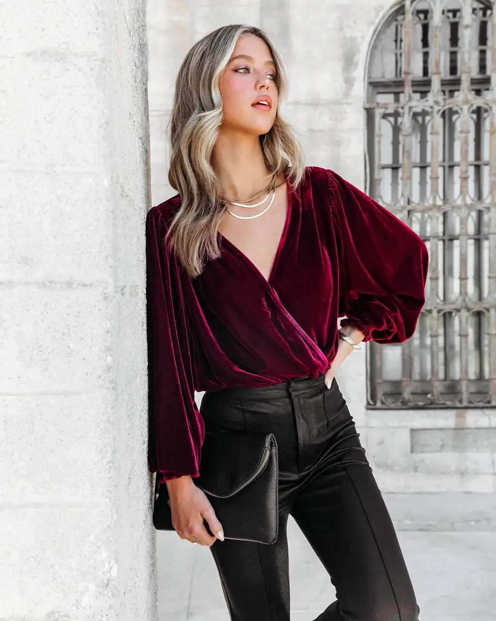 SALT-001 Bevie Velvet Long Sleeve Bodysuit - Wine - FINAL SALE 1 SALT-001 Bevie Velvet Long Sleeve Bodysuit - Wine - FINAL SALE