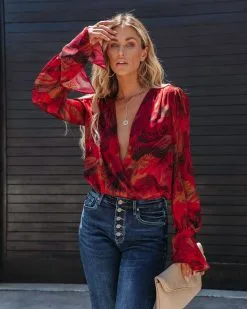 ACOA-001 Blaze Printed Ruffle Sleeve Bodysuit - FINAL SALE