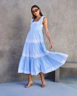 Boston Harbor Cotton Stripe Shoulder Tie Midi Dress -clothes Sales bostonharborcottonstripeshouldertiemididress13