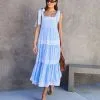 Boston Harbor Cotton Stripe Shoulder Tie Midi Dress